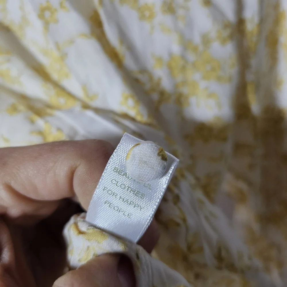 INDAH Dawn sz Small Yellow floral Print Top Button Down Rayon Long Sleeve Shirt - Picture 9 of 10